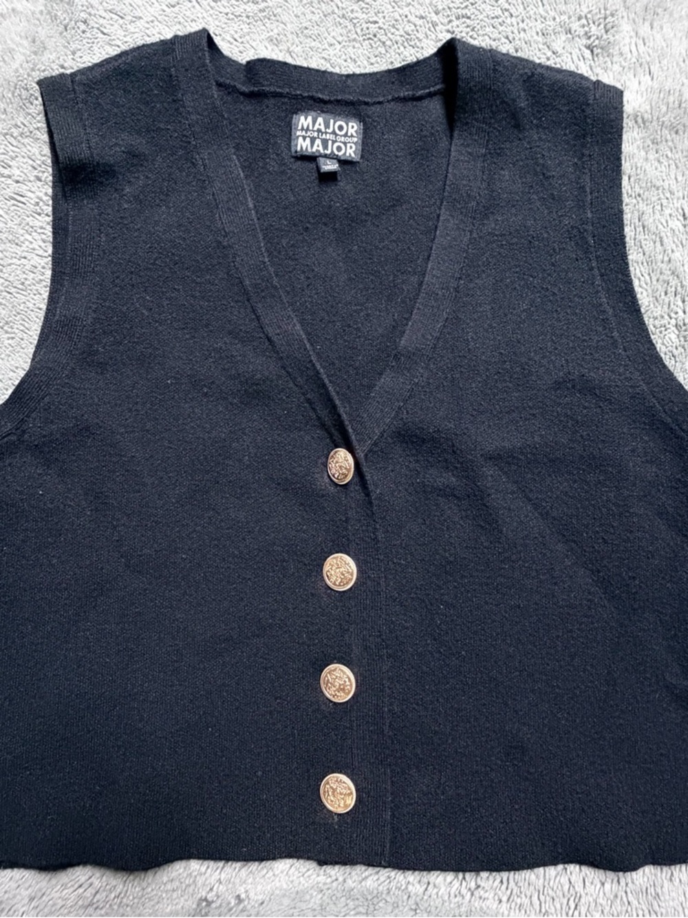 MAJOR Black Button Woman's Knit Vest Size L